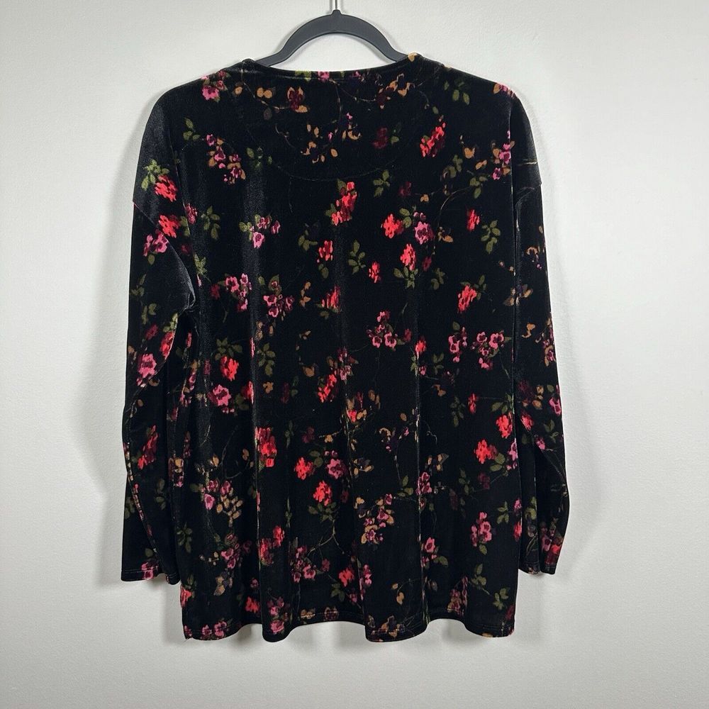 J.Jill Medium Black Red Pink Floral Velour 3/4 Sleeve Top - Picture 5 of 5